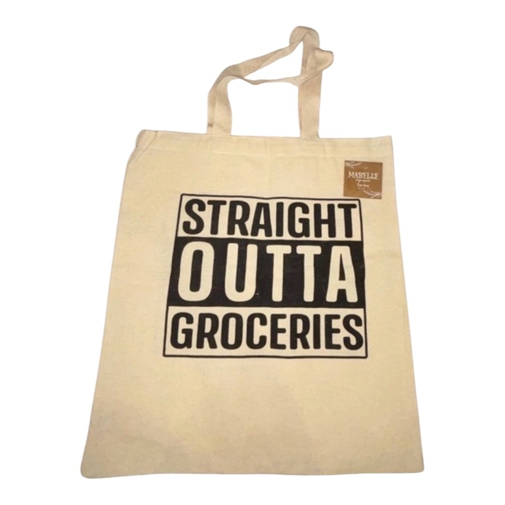 Mabelle Straight Outta Groceries Canvas Tote Bag Natural Cream Reusable Shopping